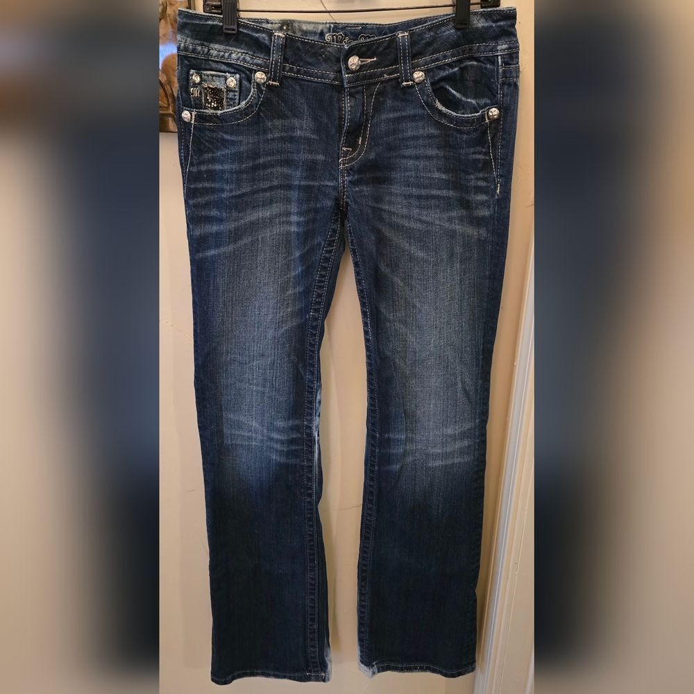 Miss Me Blue Boot Cut Jeans with Silver Accents 30x33 1/2 - Picture 3 of 6